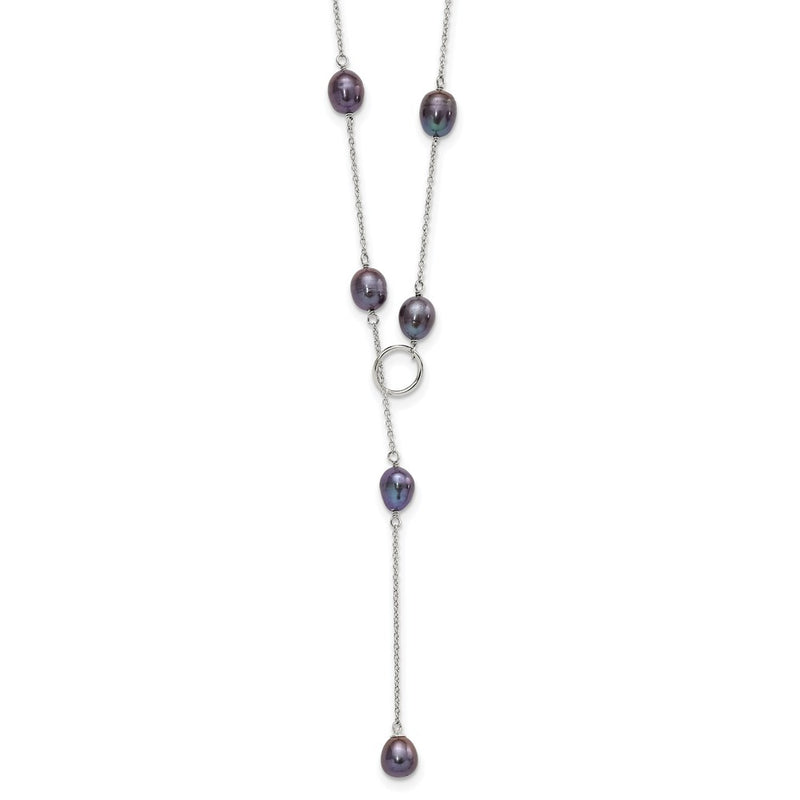 Sterling Silver Rhodium-Plated 7-8mm Black Fwc Pearl Adj Necklace