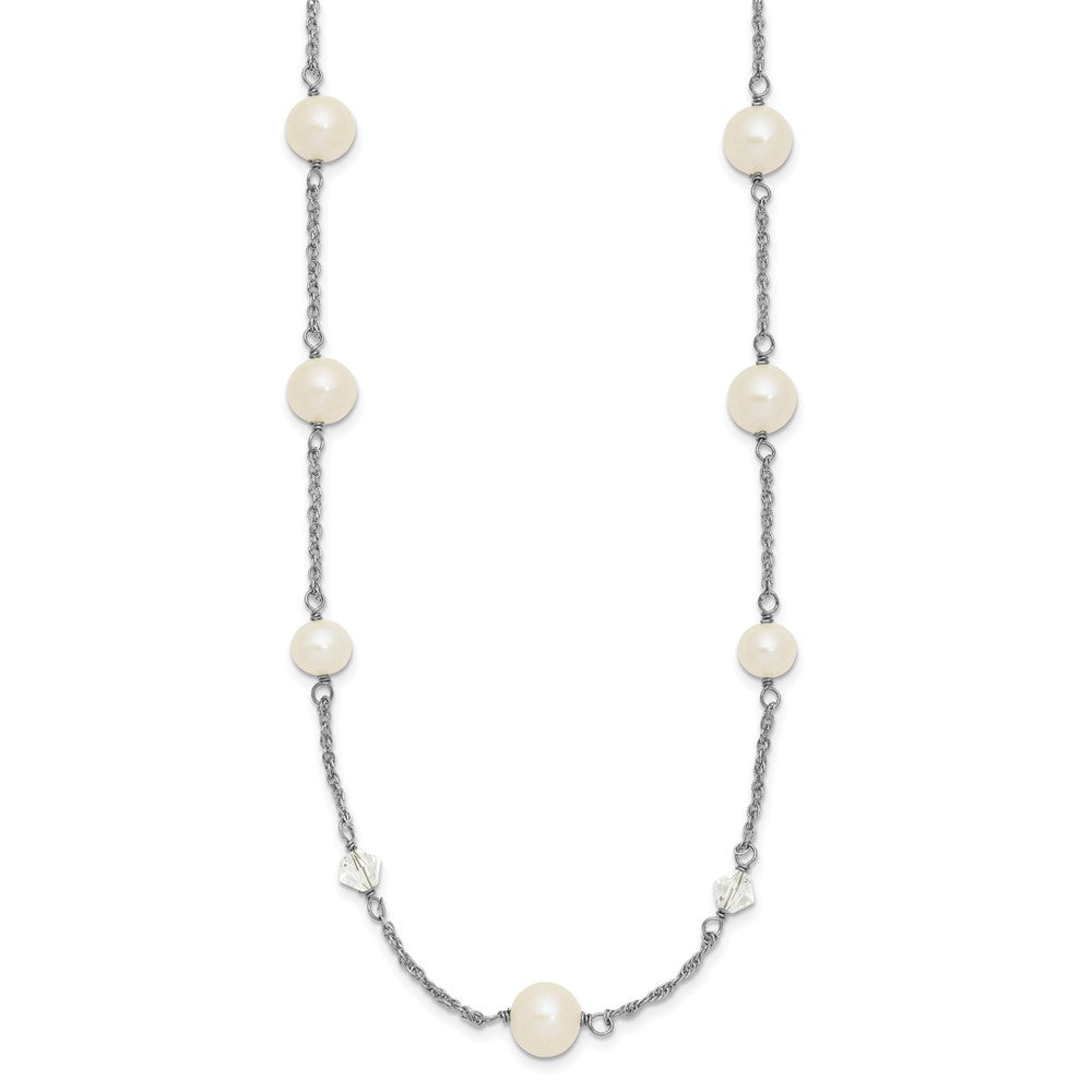 Sterling Silver Rh 6-10mm Wt Fwc Pearl Glass 5 Stat 2.5In Ext Necklace