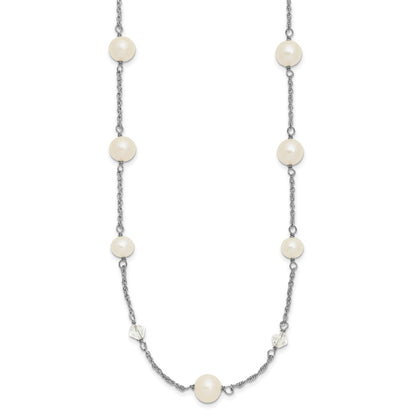 Sterling Silver Rh 6-10mm Wt Fwc Pearl Glass 5 Stat 2.5In Ext Necklace