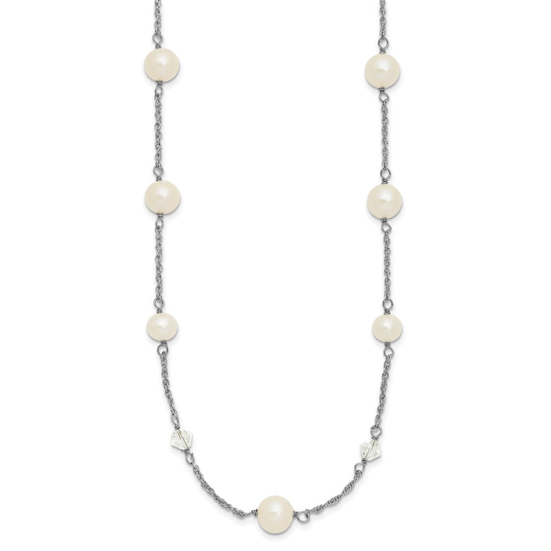 Sterling Silver Rh 6-10mm Wt Fwc Pearl Glass 5 Stat 2.5In Ext Necklace