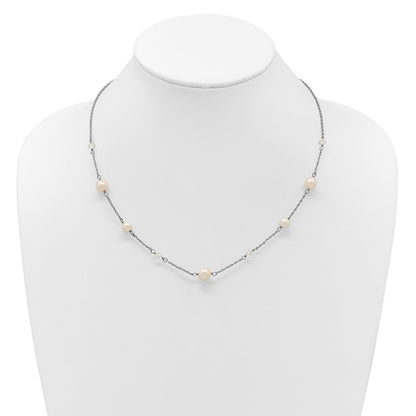 Sterling Silver Rh 6-10mm Wt Fwc Pearl Glass 5 Stat 2.5In Ext Necklace