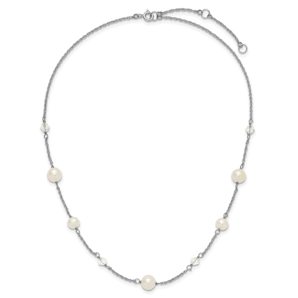 Sterling Silver Rh 6-10mm Wt Fwc Pearl Glass 5 Stat 2.5In Ext Necklace