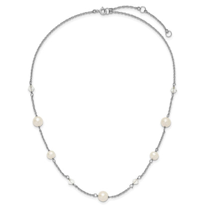 Sterling Silver Rh 6-10mm Wt Fwc Pearl Glass 5 Stat 2.5In Ext Necklace