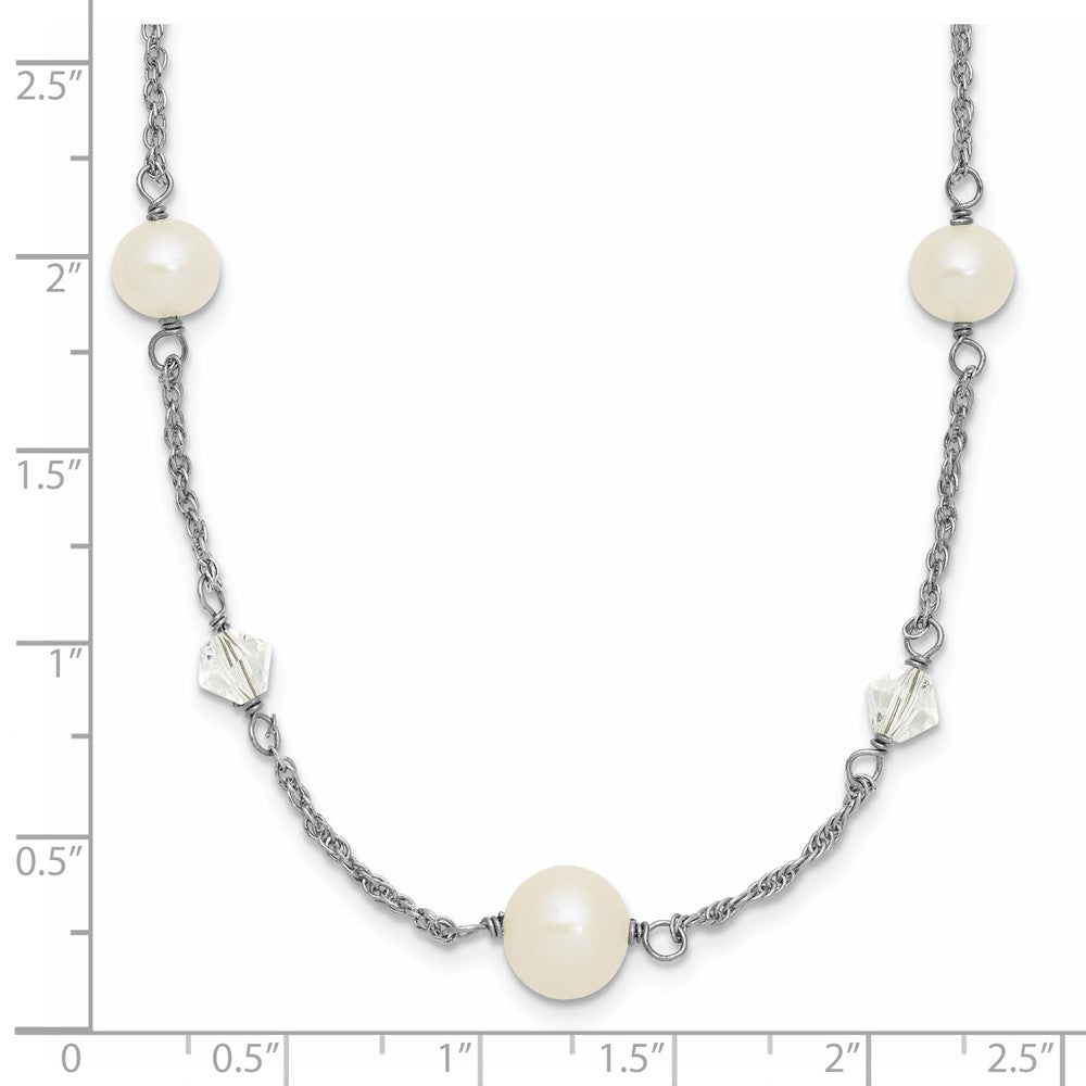 Sterling Silver Rh 6-10mm Wt Fwc Pearl Glass 5 Stat 2.5In Ext Necklace