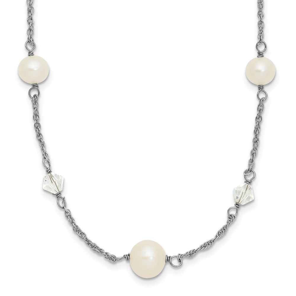 Sterling Silver Rh 6-10mm Wt Fwc Pearl Glass 5 Stat 2.5In Ext Necklace