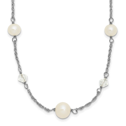 Sterling Silver Rh 6-10mm Wt Fwc Pearl Glass 5 Stat 2.5In Ext Necklace