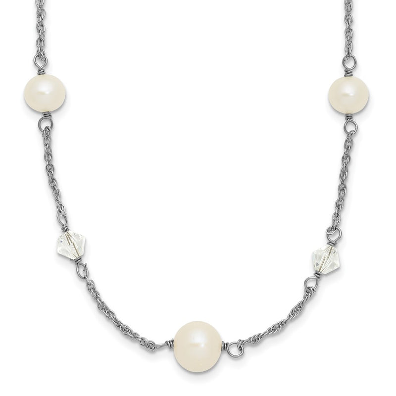Sterling Silver Rh 6-10mm Wt Fwc Pearl Glass 5 Stat 2.5In Ext Necklace