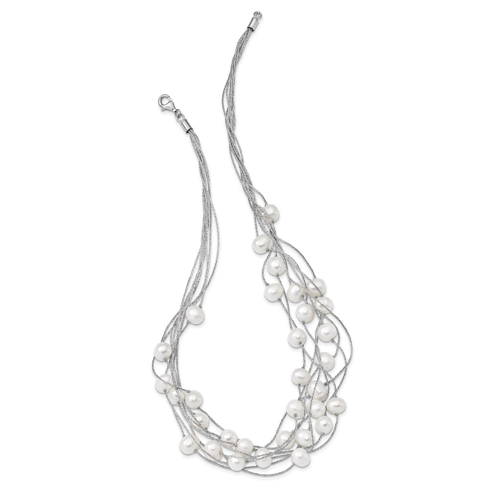 Sterling Silver Rh 8-10mm White Fwc Pearl Multi-Strand Necklace