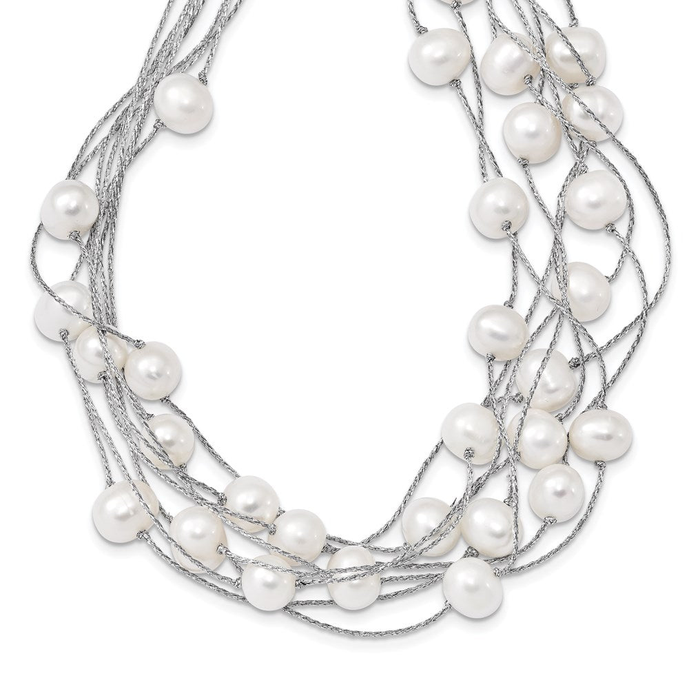 Sterling Silver Rh 8-10mm White Fwc Pearl Multi-Strand Necklace