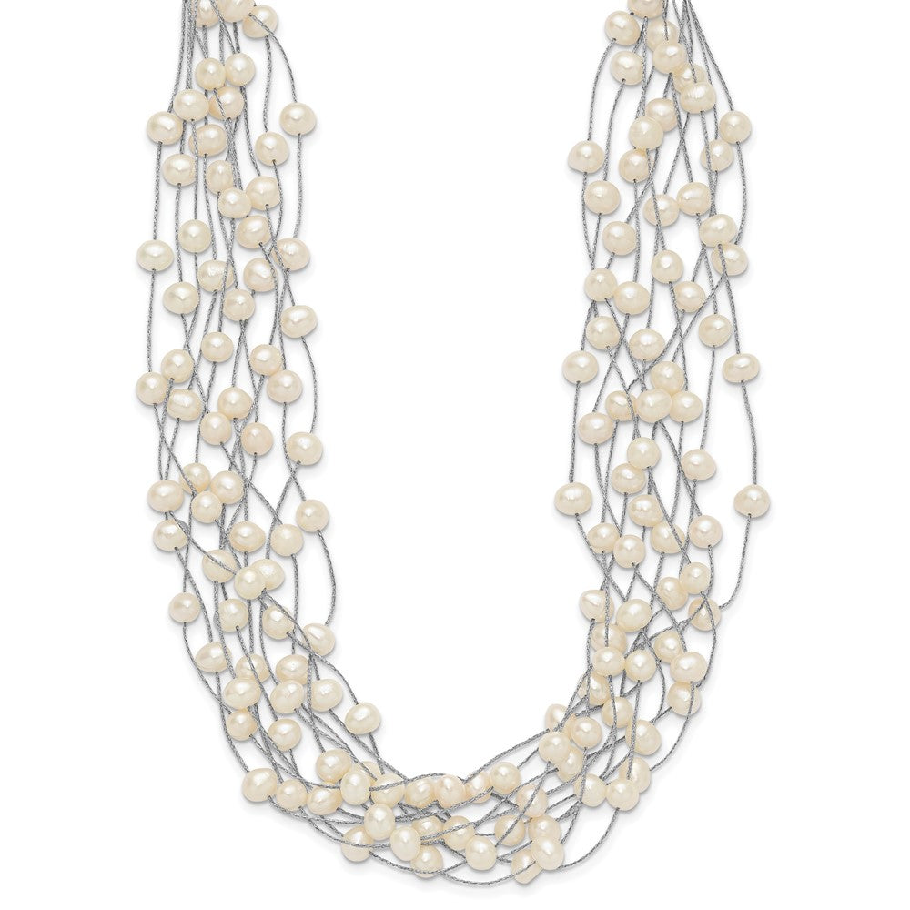 Sterling Silver Rh 6-8mm White Fwc Pearl Multi-Strand Necklace