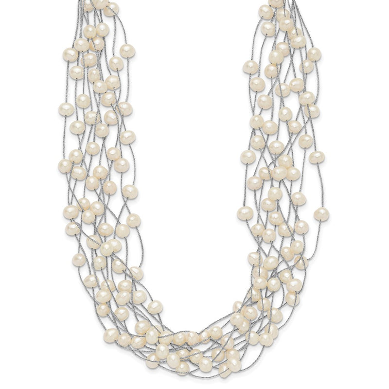 Sterling Silver Rh 6-8mm White Fwc Pearl Multi-Strand Necklace