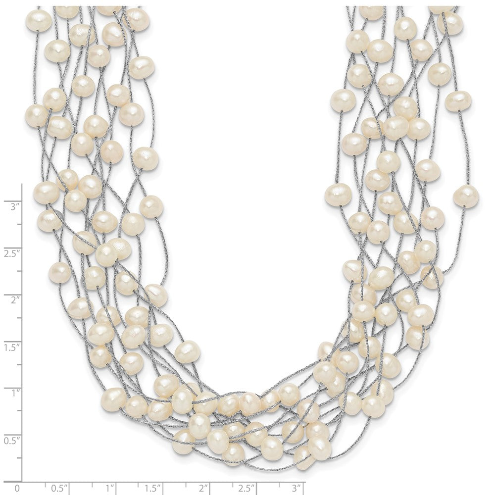 Sterling Silver Rh 6-8mm White Fwc Pearl Multi-Strand Necklace