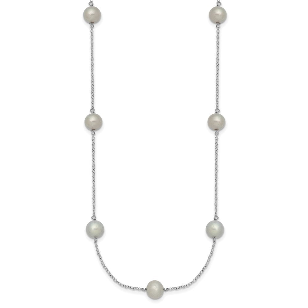 Sterling Silver Rh 7-8mm Grey Fwc Pearl 9 Station Necklace