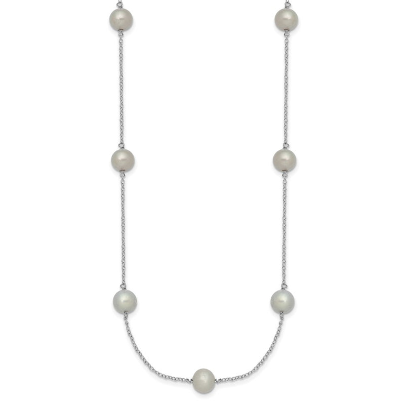 Sterling Silver Rh 7-8mm Grey Fwc Pearl 9 Station Necklace