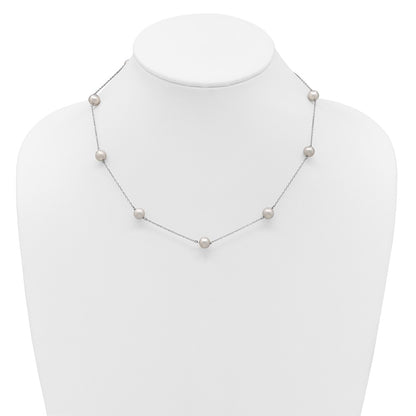 Sterling Silver Rh 7-8mm Grey Fwc Pearl 9 Station Necklace