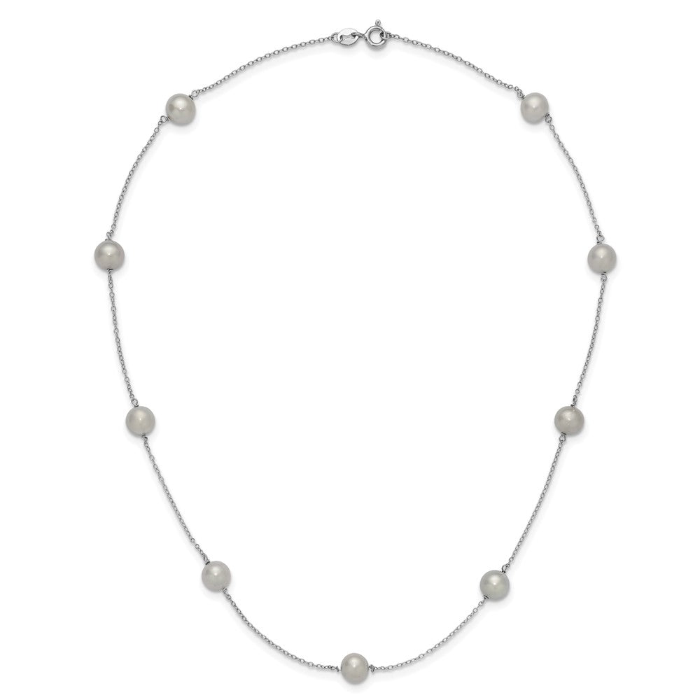 Sterling Silver Rh 7-8mm Grey Fwc Pearl 9 Station Necklace