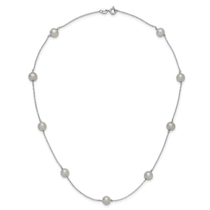 Sterling Silver Rh 7-8mm Grey Fwc Pearl 9 Station Necklace