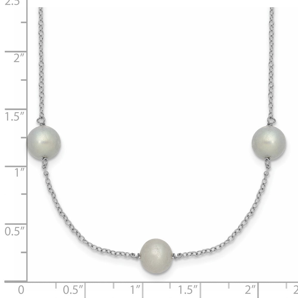 Sterling Silver Rh 7-8mm Grey Fwc Pearl 9 Station Necklace