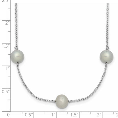 Sterling Silver Rh 7-8mm Grey Fwc Pearl 9 Station Necklace