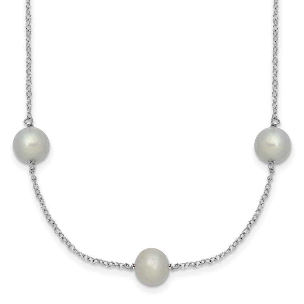 Sterling Silver Rh 7-8mm Grey Fwc Pearl 9 Station Necklace