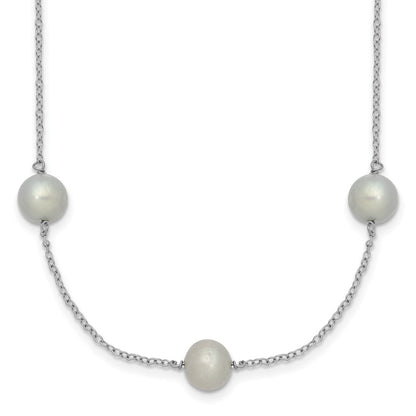 Sterling Silver Rh 7-8mm Grey Fwc Pearl 9 Station Necklace