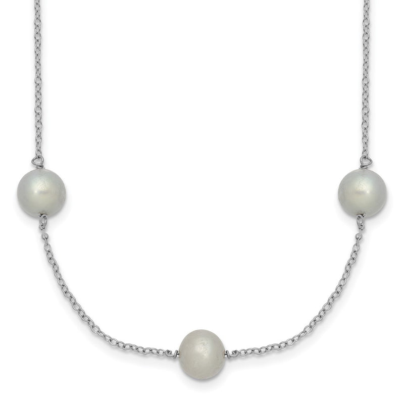 Sterling Silver Rh 7-8mm Grey Fwc Pearl 9 Station Necklace