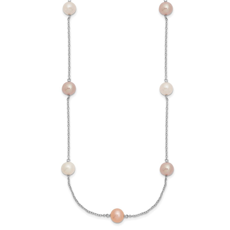 Sterling Silver Rh 7-8mm Multi-Color Fwc Pearl 9 Station Necklace