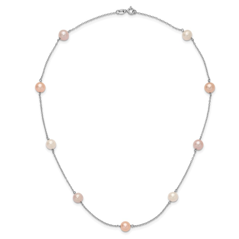 Sterling Silver Rh 7-8mm Multi-Color Fwc Pearl 9 Station Necklace