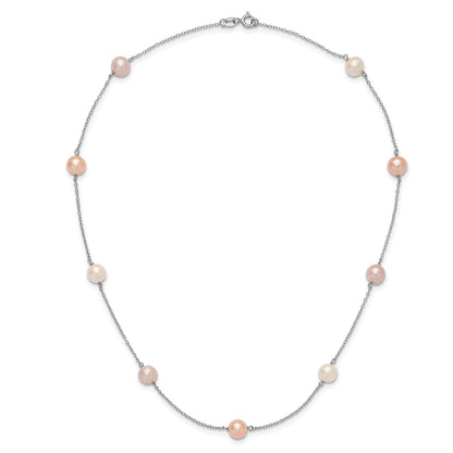 Sterling Silver Rh 7-8mm Multi-Color Fwc Pearl 9 Station Necklace
