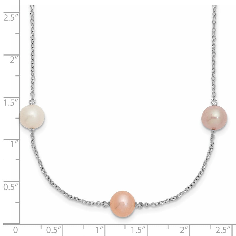 Sterling Silver Rh 7-8mm Multi-Color Fwc Pearl 9 Station Necklace