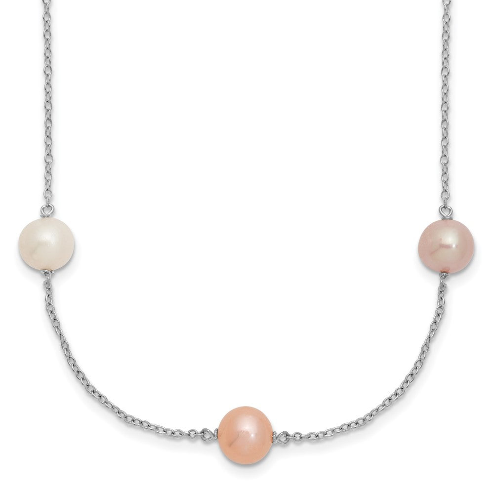 Sterling Silver Rh 7-8mm Multi-Color Fwc Pearl 9 Station Necklace