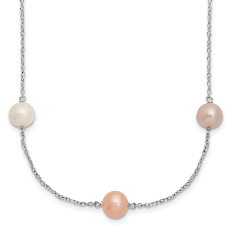 Sterling Silver Rh 7-8mm Multi-Color Fwc Pearl 9 Station Necklace