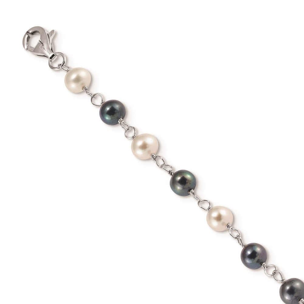 Sterling Silver Rh 6-10mm Wte/Blk Fwc Pearl Layered 2In Ext. Neck