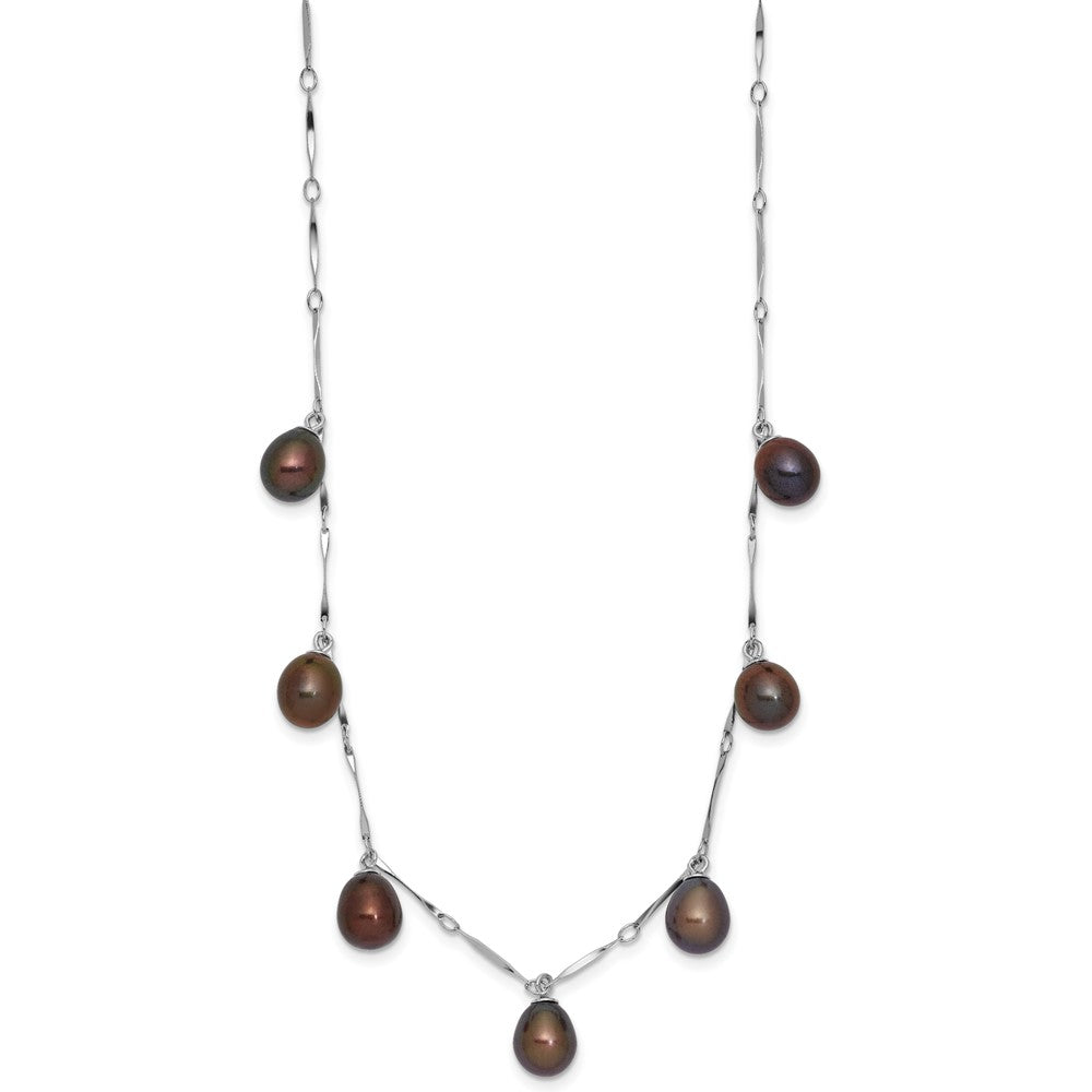 Sterling Silver Rh 7-8mm Black Teardrop Fwc Pearl Dangle Necklace
