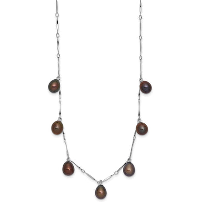 Sterling Silver Rh 7-8mm Black Teardrop Fwc Pearl Dangle Necklace