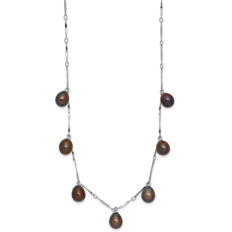 Sterling Silver Rh 7-8mm Black Teardrop Fwc Pearl Dangle Necklace