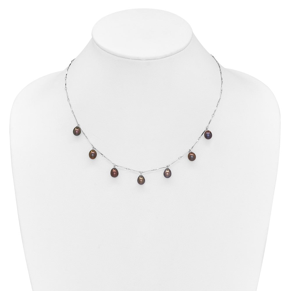 Sterling Silver Rh 7-8mm Black Teardrop Fwc Pearl Dangle Necklace