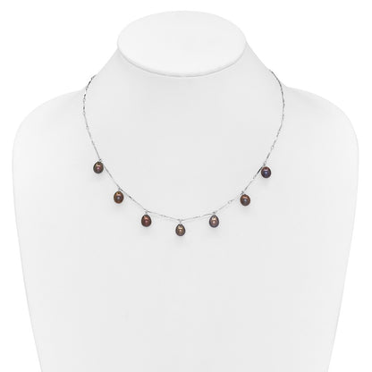 Sterling Silver Rh 7-8mm Black Teardrop Fwc Pearl Dangle Necklace