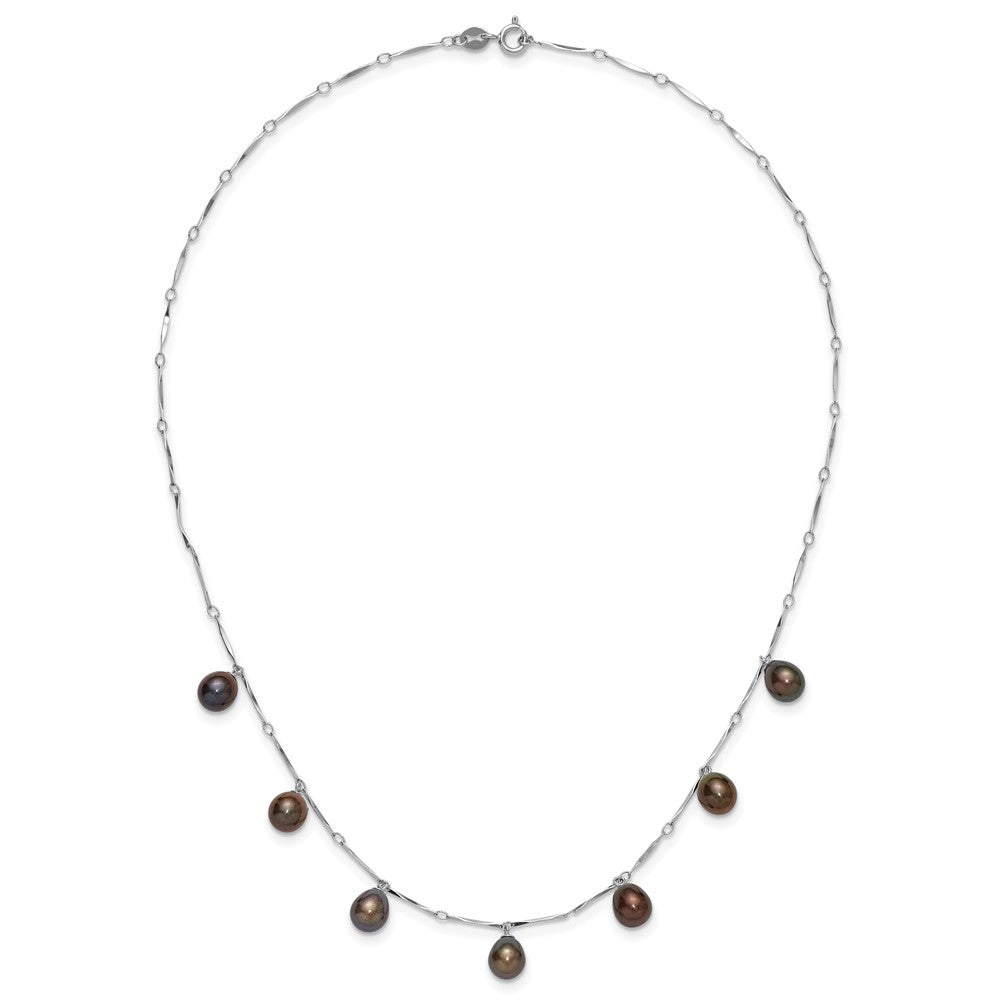 Sterling Silver Rh 7-8mm Black Teardrop Fwc Pearl Dangle Necklace