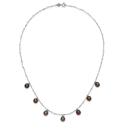 Sterling Silver Rh 7-8mm Black Teardrop Fwc Pearl Dangle Necklace