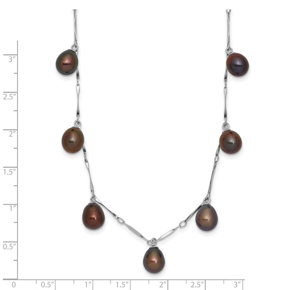 Sterling Silver Rh 7-8mm Black Teardrop Fwc Pearl Dangle Necklace