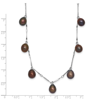 Sterling Silver Rh 7-8mm Black Teardrop Fwc Pearl Dangle Necklace
