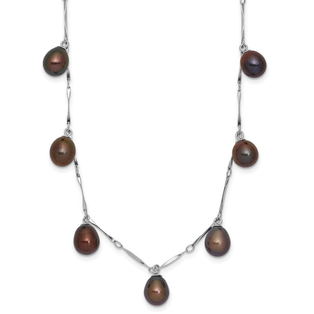 Sterling Silver Rh 7-8mm Black Teardrop Fwc Pearl Dangle Necklace