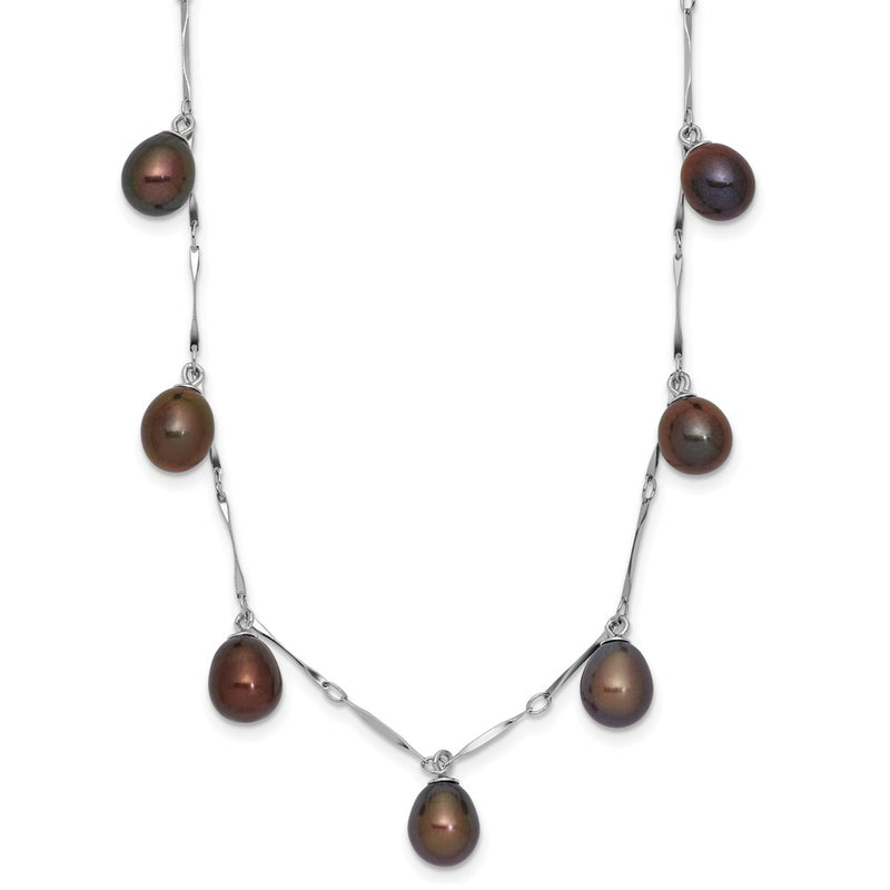 Sterling Silver Rh 7-8mm Black Teardrop Fwc Pearl Dangle Necklace