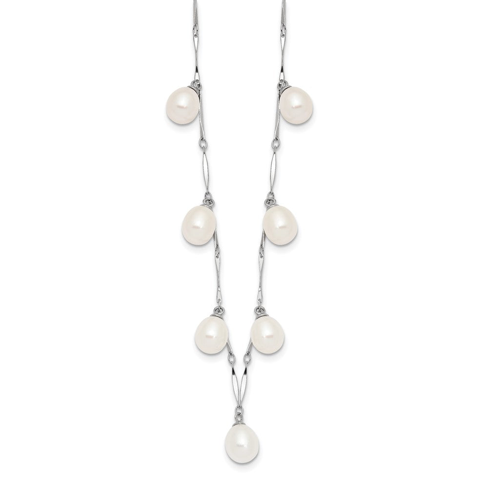 Sterling Silver Rh-Plated 7X8mm White Teardrop Fwc Pearl Necklace