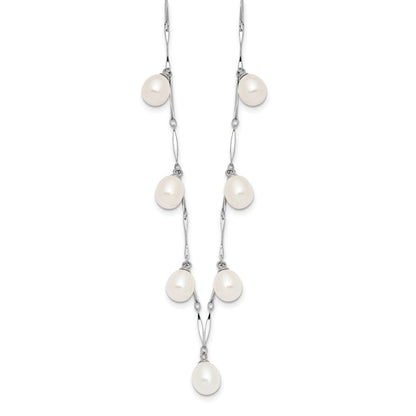 Sterling Silver Rh-Plated 7X8mm White Teardrop Fwc Pearl Necklace