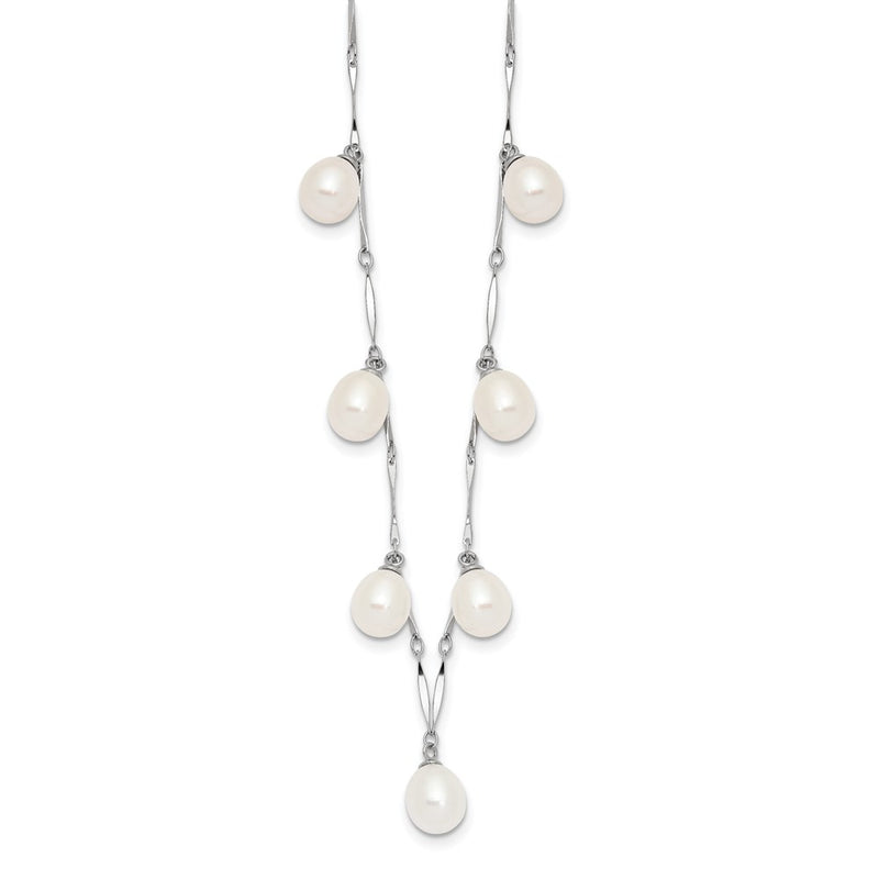 Sterling Silver Rh-Plated 7X8mm White Teardrop Fwc Pearl Necklace