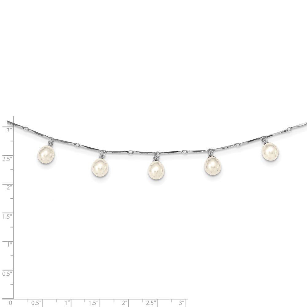 Sterling Silver Rh-Plated 7X8mm White Teardrop Fwc Pearl Necklace