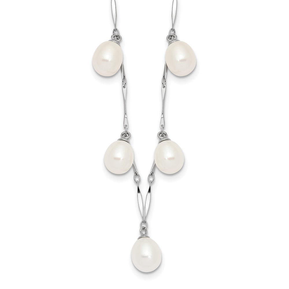 Sterling Silver Rh-Plated 7X8mm White Teardrop Fwc Pearl Necklace