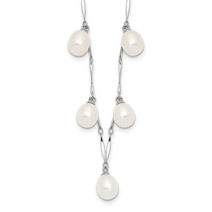 Sterling Silver Rh-Plated 7X8mm White Teardrop Fwc Pearl Necklace